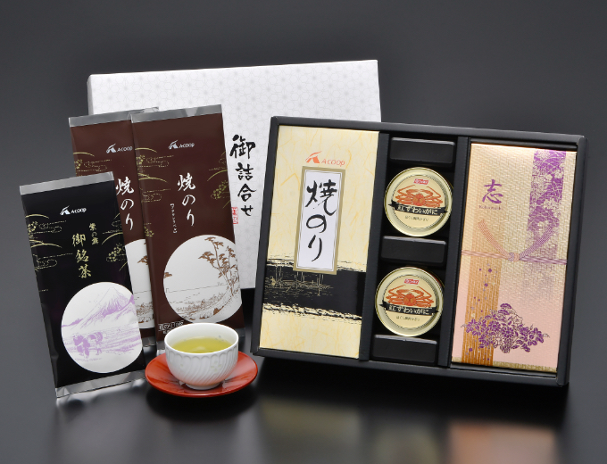 お茶 紫の舞・焼きのり・かに缶 セット